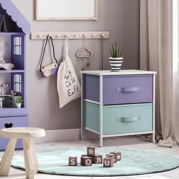 imageSorbus Nightstand with 2 Drawers  Kids Bedside Furniture End Table Night Stand  Steel Frame Wood Top ampamp Easy Pull Fabric Bins  Dresser ampamp Chest for Home Bedroom Accessories Office ampamp College DormPurpleAqua