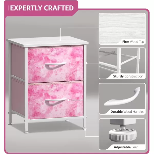 imageSorbus Nightstand with 2 Drawers  Kids Bedside Furniture End Table Night Stand  Steel Frame Wood Top ampamp Easy Pull Fabric Bins  Dresser ampamp Chest for Home Bedroom Accessories Office ampamp College DormPink Tiedye