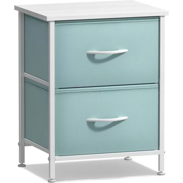 imageSorbus Nightstand with 2 Drawers  Kids Bedside Furniture End Table Night Stand  Steel Frame Wood Top ampamp Easy Pull Fabric Bins  Dresser ampamp Chest for Home Bedroom Accessories Office ampamp College DormAqua