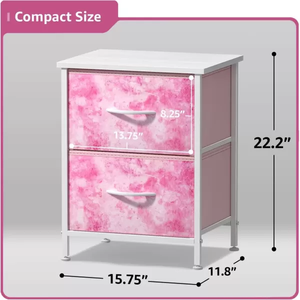 imageSorbus Nightstand with 2 Drawers  Kids Bedside Furniture End Table Night Stand  Steel Frame Wood Top ampamp Easy Pull Fabric Bins  Dresser ampamp Chest for Home Bedroom Accessories Office ampamp College DormPink Tiedye