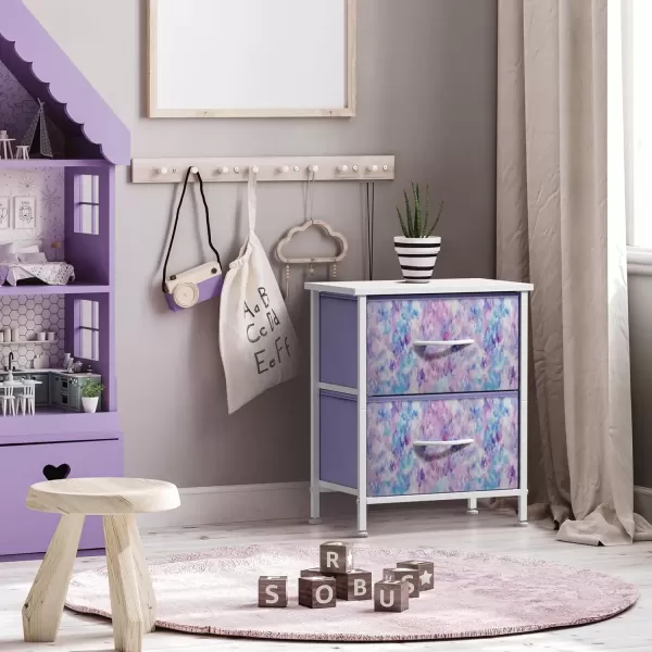 imageSorbus Nightstand with 2 Drawers  Kids Bedside Furniture End Table Night Stand  Steel Frame Wood Top ampamp Easy Pull Fabric Bins  Dresser ampamp Chest for Home Bedroom Accessories Office ampamp College DormPurple Tiedye
