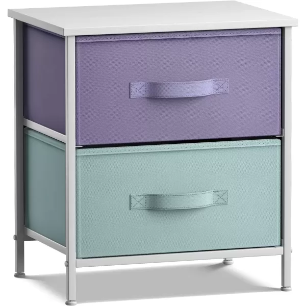 imageSorbus Nightstand with 2 Drawers  Kids Bedside Furniture End Table Night Stand  Steel Frame Wood Top ampamp Easy Pull Fabric Bins  Dresser ampamp Chest for Home Bedroom Accessories Office ampamp College DormPurpleAqua