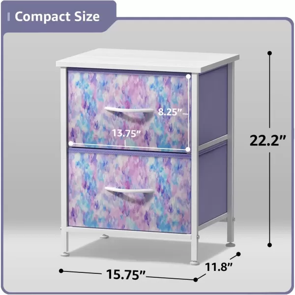 imageSorbus Nightstand with 2 Drawers  Kids Bedside Furniture End Table Night Stand  Steel Frame Wood Top ampamp Easy Pull Fabric Bins  Dresser ampamp Chest for Home Bedroom Accessories Office ampamp College DormPurple Tiedye