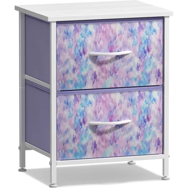 imageSorbus Nightstand with 2 Drawers  Kids Bedside Furniture End Table Night Stand  Steel Frame Wood Top ampamp Easy Pull Fabric Bins  Dresser ampamp Chest for Home Bedroom Accessories Office ampamp College DormPurple Tiedye