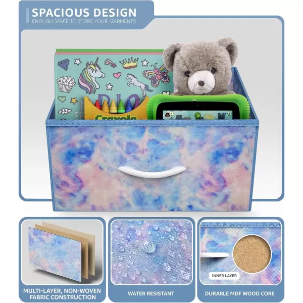 imageSorbus Nightstand with 2 Drawers  Kids Bedside Furniture End Table Night Stand  Steel Frame Wood Top ampamp Easy Pull Fabric Bins  Dresser ampamp Chest for Home Bedroom Accessories Office ampamp College DormBlue Tiedye