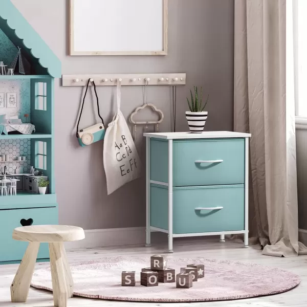 imageSorbus Nightstand with 2 Drawers  Kids Bedside Furniture End Table Night Stand  Steel Frame Wood Top ampamp Easy Pull Fabric Bins  Dresser ampamp Chest for Home Bedroom Accessories Office ampamp College DormAqua