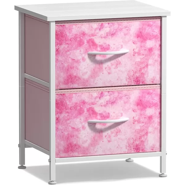 imageSorbus Nightstand with 2 Drawers  Kids Bedside Furniture End Table Night Stand  Steel Frame Wood Top ampamp Easy Pull Fabric Bins  Dresser ampamp Chest for Home Bedroom Accessories Office ampamp College DormPink Tiedye