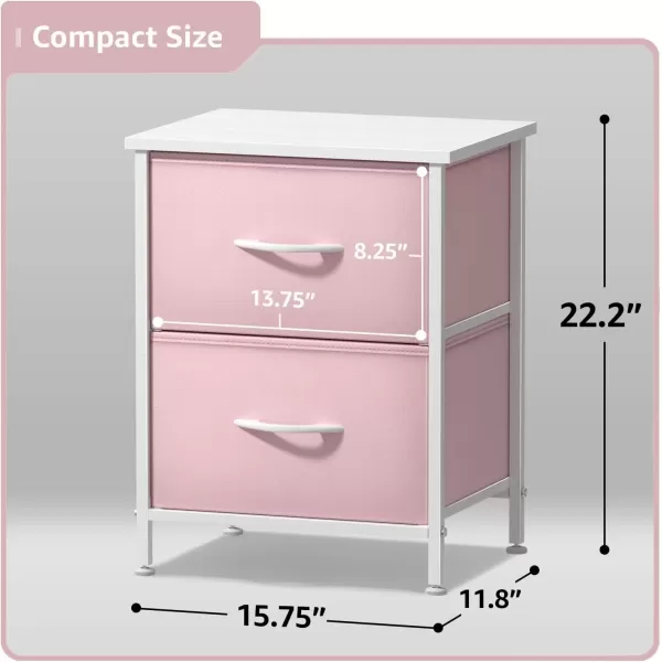 imageSorbus Nightstand with 2 Drawers  Kids Bedside Furniture End Table Night Stand  Steel Frame Wood Top ampamp Easy Pull Fabric Bins  Dresser ampamp Chest for Home Bedroom Accessories Office ampamp College DormPink