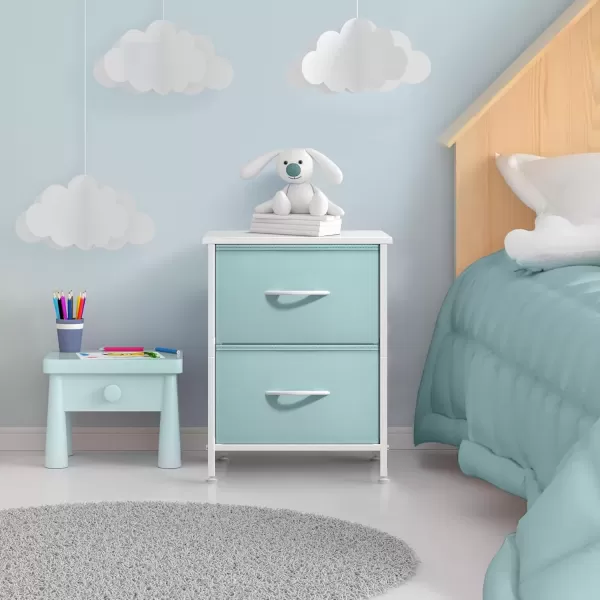 imageSorbus Nightstand with 2 Drawers  Kids Bedside Furniture End Table Night Stand  Steel Frame Wood Top ampamp Easy Pull Fabric Bins  Dresser ampamp Chest for Home Bedroom Accessories Office ampamp College DormAqua