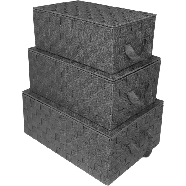 imageSorbus Set of 3 Storage Baskets for Organizing with Lid Mesh HandWoven Design Linen Closet Organizers and Storage Organizer Storage Baskets for Shelves Variety Pack Organizers and Storage Gray