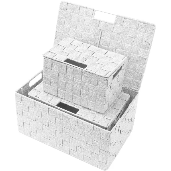 imageSorbus Storage Basket with Lid Mesh HandWoven Basket Decorative Storage Boxes with Lids Wicker Basket Organizers for Storage Variety Pack of 3  ChoclateWhite