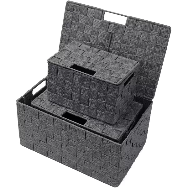 imageSorbus Storage Basket with Lid Mesh HandWoven Basket Decorative Storage Boxes with Lids Wicker Basket Organizers for Storage Variety Pack of 3  ChoclateGray