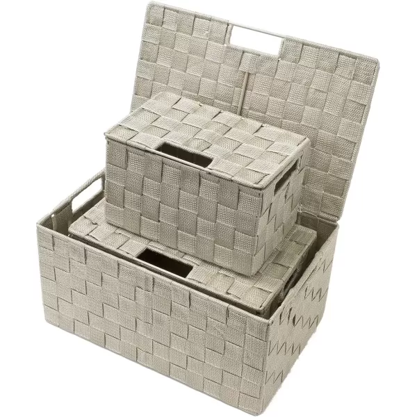 imageSorbus Storage Basket with Lid Mesh HandWoven Basket Decorative Storage Boxes with Lids Wicker Basket Organizers for Storage Variety Pack of 3  ChoclateBeige