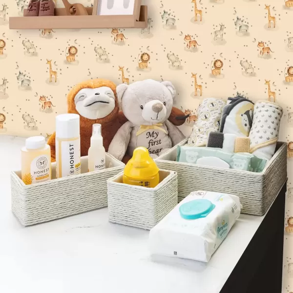 imageSorbus Storage Baskets 4Piece Set  Stackable Woven Basket Paper Rope Bin Boxes for Makeup Office Supplies Bedroom Closet BeigeBeige