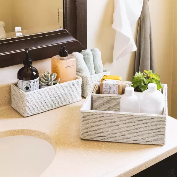 imageSorbus Storage Baskets 4Piece Set  Stackable Woven Basket Paper Rope Bin Boxes for Makeup Office Supplies Bedroom Closet BeigeBeige
