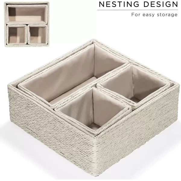 imageSorbus Storage Baskets 4Piece Set  Stackable Woven Basket Paper Rope Bin Boxes for Makeup Office Supplies Bedroom Closet BeigeBeige