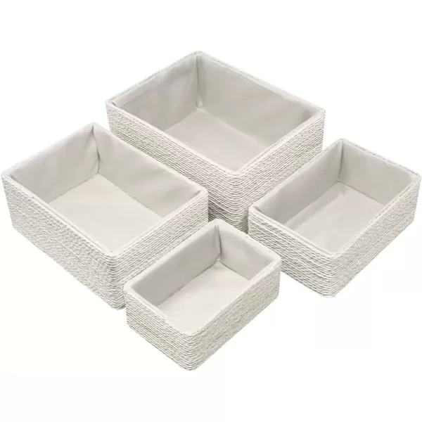 imageSorbus Storage Baskets 4Piece Set  Stackable Woven Basket Paper Rope Bin Boxes for Makeup Office Supplies Bedroom Closet BeigeBeige