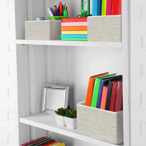 imageSorbus Storage Baskets 4Piece Set  Stackable Woven Basket Paper Rope Bin Boxes for Makeup Office Supplies Bedroom Closet BeigeBeige