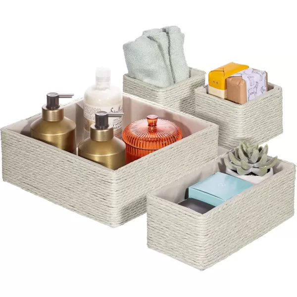 imageSorbus Storage Baskets 4Piece Set  Stackable Woven Basket Paper Rope Bin Boxes for Makeup Office Supplies Bedroom Closet BeigeBeige