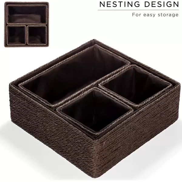 imageSorbus Storage Baskets 4Piece Set  Stackable Woven Basket Paper Rope Bin Boxes for Makeup Office Supplies Bedroom Closet BeigeChocolate