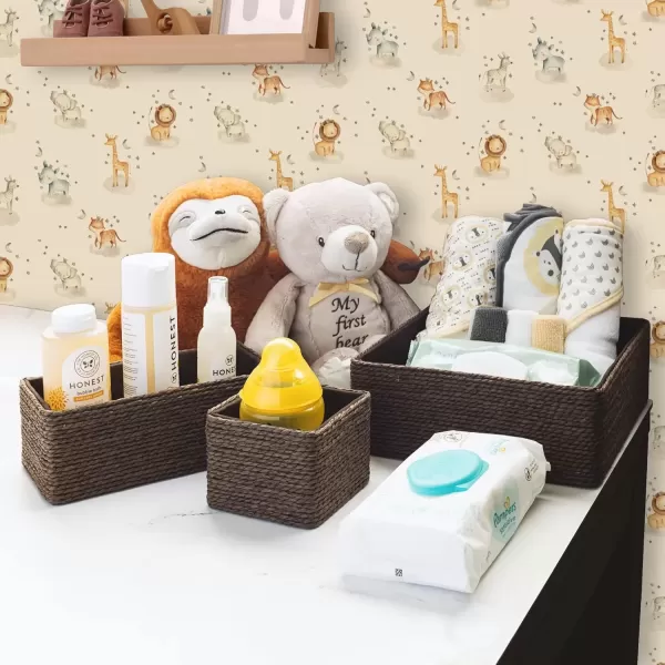 imageSorbus Storage Baskets 4Piece Set  Stackable Woven Basket Paper Rope Bin Boxes for Makeup Office Supplies Bedroom Closet BeigeChocolate