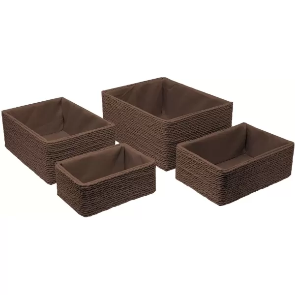imageSorbus Storage Baskets 4Piece Set  Stackable Woven Basket Paper Rope Bin Boxes for Makeup Office Supplies Bedroom Closet BeigeChocolate