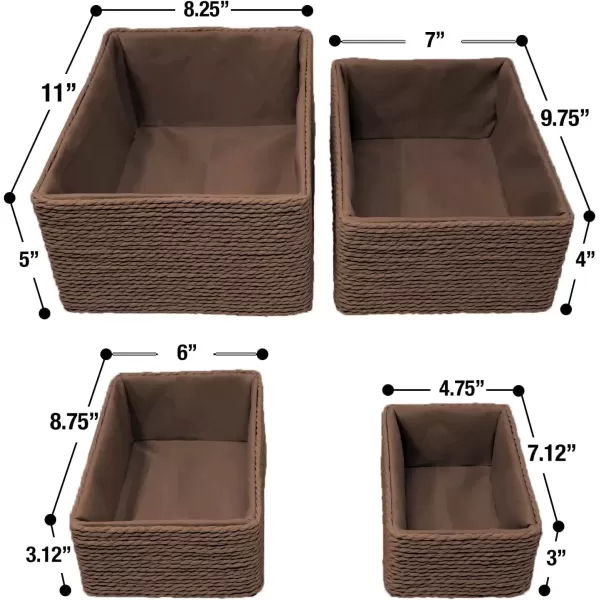 imageSorbus Storage Baskets 4Piece Set  Stackable Woven Basket Paper Rope Bin Boxes for Makeup Office Supplies Bedroom Closet BeigeChocolate