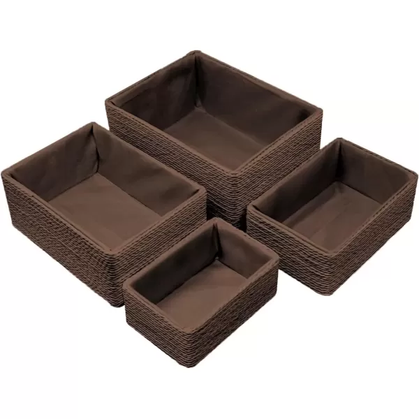 imageSorbus Storage Baskets 4Piece Set  Stackable Woven Basket Paper Rope Bin Boxes for Makeup Office Supplies Bedroom Closet BeigeChocolate