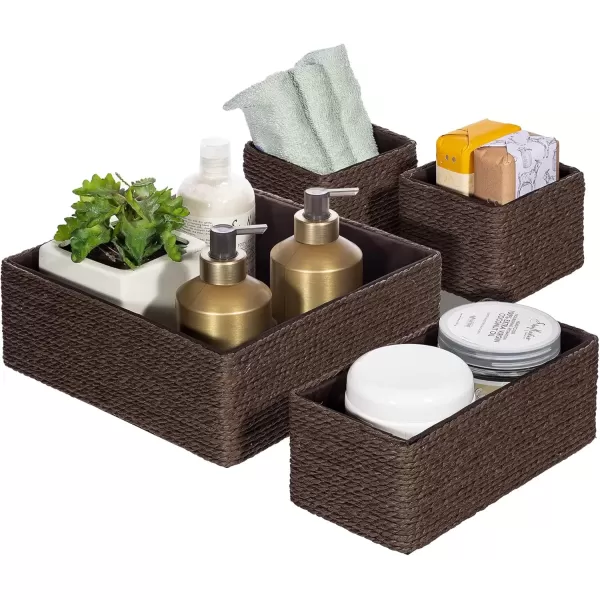 imageSorbus Storage Baskets 4Piece Set  Stackable Woven Basket Paper Rope Bin Boxes for Makeup Office Supplies Bedroom Closet BeigeChocolate