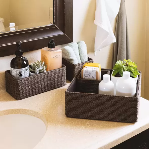 imageSorbus Storage Baskets 4Piece Set  Stackable Woven Basket Paper Rope Bin Boxes for Makeup Office Supplies Bedroom Closet BeigeChocolate