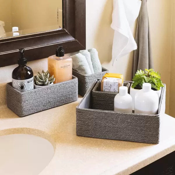 imageSorbus Storage Baskets 4Piece Set  Stackable Woven Basket Paper Rope Bin Boxes for Makeup Office Supplies Bedroom Closet BeigeGray