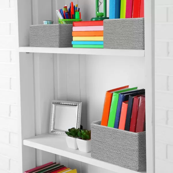 imageSorbus Storage Baskets 4Piece Set  Stackable Woven Basket Paper Rope Bin Boxes for Makeup Office Supplies Bedroom Closet BeigeGray