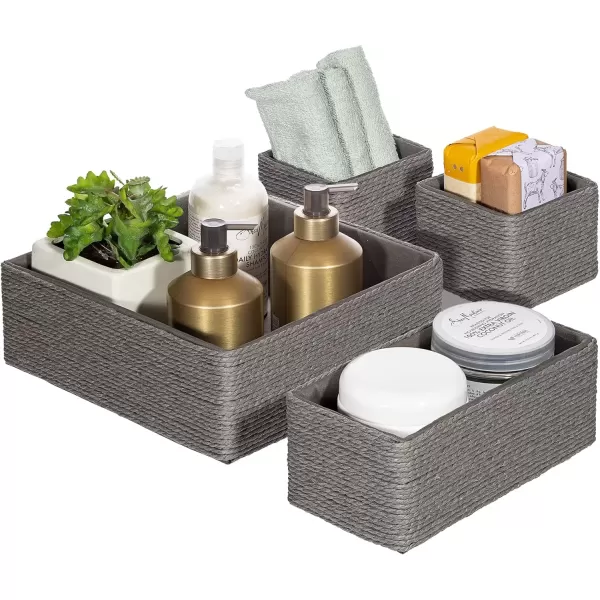 imageSorbus Storage Baskets 4Piece Set  Stackable Woven Basket Paper Rope Bin Boxes for Makeup Office Supplies Bedroom Closet BeigeGray