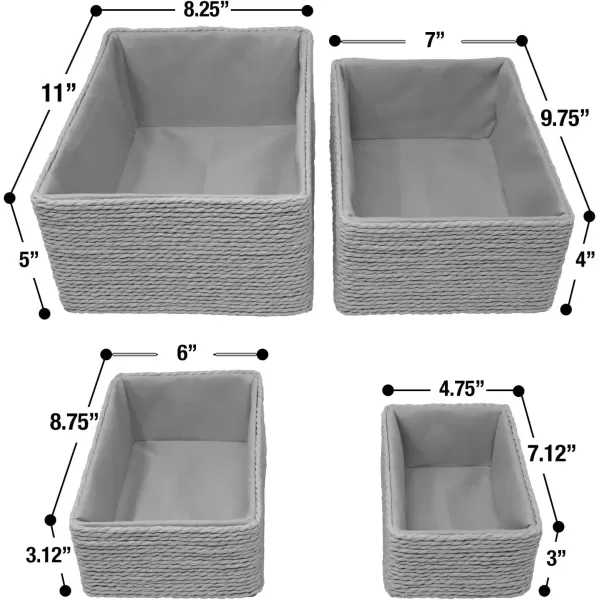 imageSorbus Storage Baskets 4Piece Set  Stackable Woven Basket Paper Rope Bin Boxes for Makeup Office Supplies Bedroom Closet BeigeGray