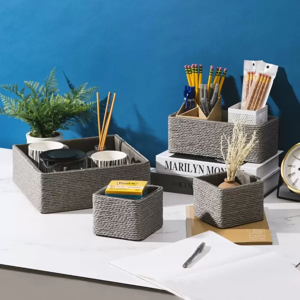 imageSorbus Storage Baskets 4Piece Set  Stackable Woven Basket Paper Rope Bin Boxes for Makeup Office Supplies Bedroom Closet BeigeGray