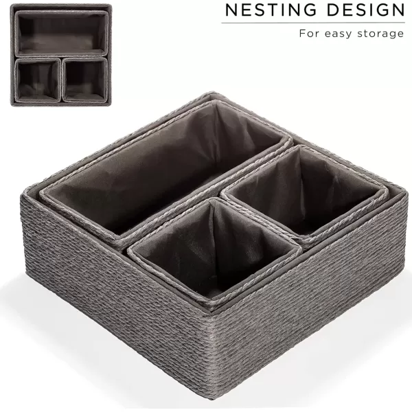 imageSorbus Storage Baskets 4Piece Set  Stackable Woven Basket Paper Rope Bin Boxes for Makeup Office Supplies Bedroom Closet BeigeGray