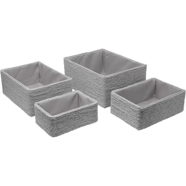 imageSorbus Storage Baskets 4Piece Set  Stackable Woven Basket Paper Rope Bin Boxes for Makeup Office Supplies Bedroom Closet BeigeGray