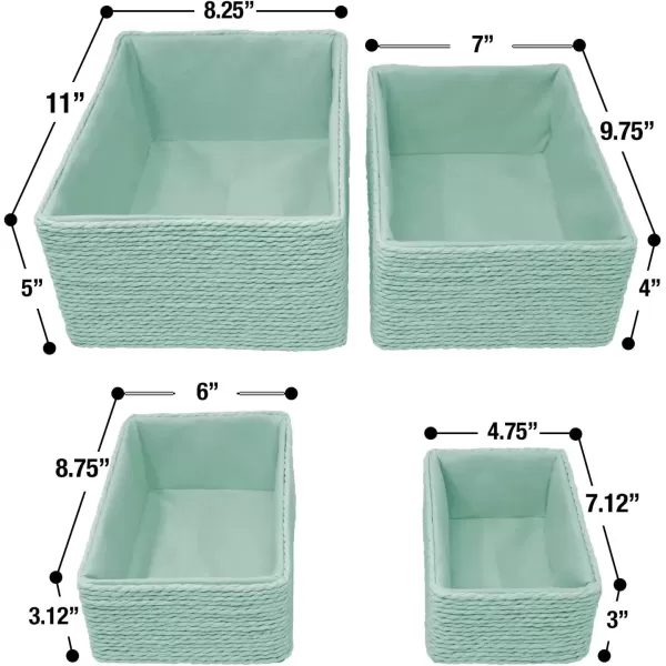 imageSorbus Storage Baskets 4Piece Set  Stackable Woven Basket Paper Rope Bin Boxes for Makeup Office Supplies Bedroom Closet BeigeTeal