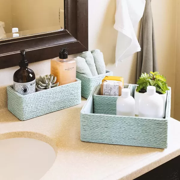 imageSorbus Storage Baskets 4Piece Set  Stackable Woven Basket Paper Rope Bin Boxes for Makeup Office Supplies Bedroom Closet BeigeTeal