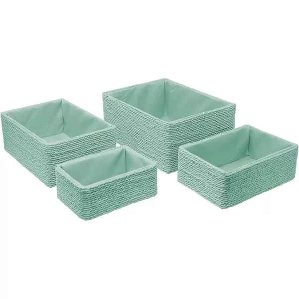 imageSorbus Storage Baskets 4Piece Set  Stackable Woven Basket Paper Rope Bin Boxes for Makeup Office Supplies Bedroom Closet BeigeTeal