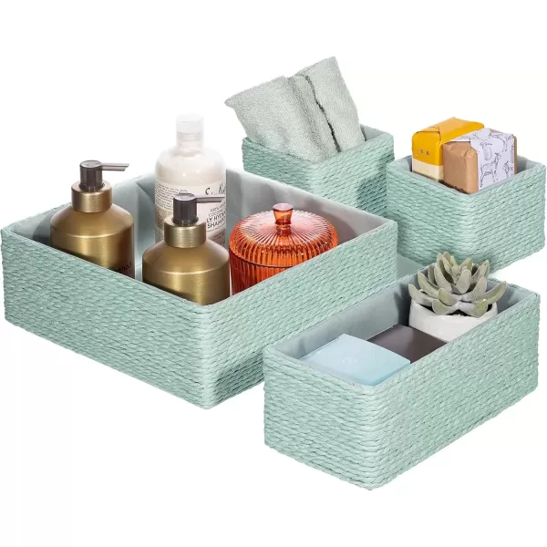 imageSorbus Storage Baskets 4Piece Set  Stackable Woven Basket Paper Rope Bin Boxes for Makeup Office Supplies Bedroom Closet BeigeTeal