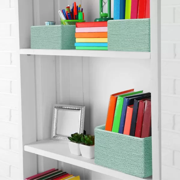 imageSorbus Storage Baskets 4Piece Set  Stackable Woven Basket Paper Rope Bin Boxes for Makeup Office Supplies Bedroom Closet BeigeTeal