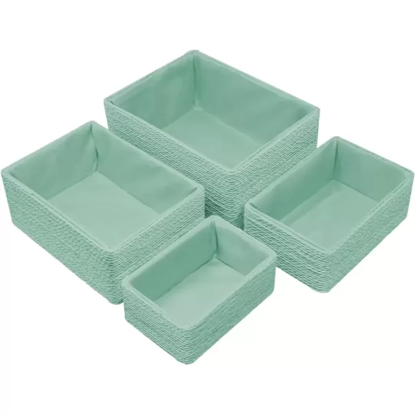 imageSorbus Storage Baskets 4Piece Set  Stackable Woven Basket Paper Rope Bin Boxes for Makeup Office Supplies Bedroom Closet BeigeTeal