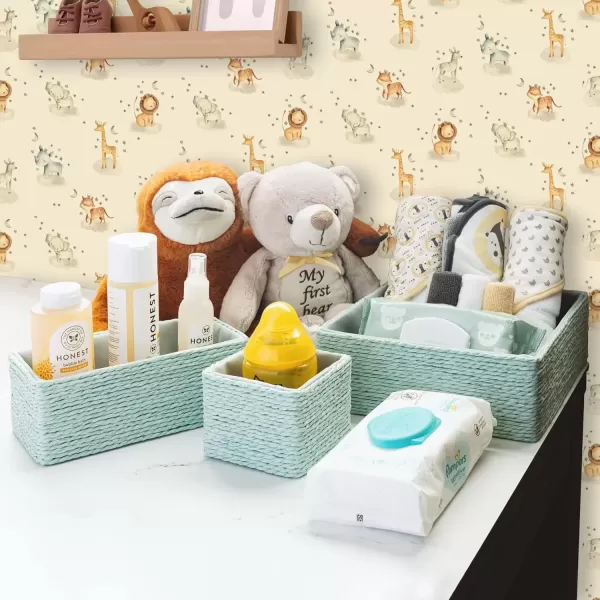 imageSorbus Storage Baskets 4Piece Set  Stackable Woven Basket Paper Rope Bin Boxes for Makeup Office Supplies Bedroom Closet BeigeTeal