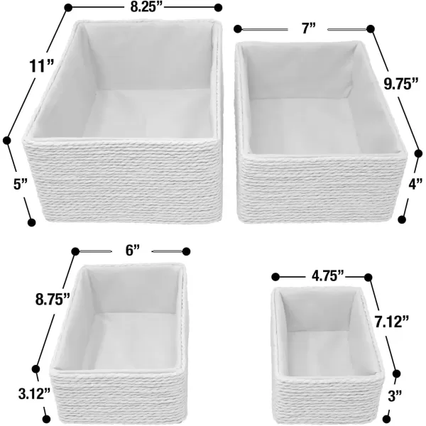 imageSorbus Storage Baskets 4Piece Set  Stackable Woven Basket Paper Rope Bin Boxes for Makeup Office Supplies Bedroom Closet BeigeWhite
