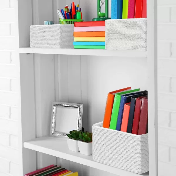 imageSorbus Storage Baskets 4Piece Set  Stackable Woven Basket Paper Rope Bin Boxes for Makeup Office Supplies Bedroom Closet BeigeWhite