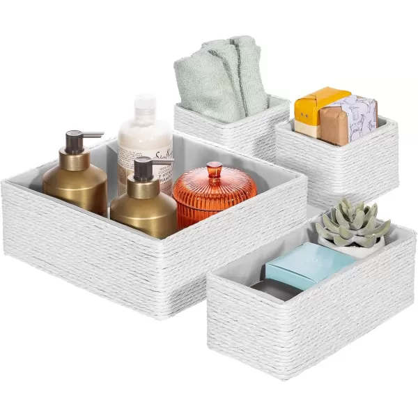 imageSorbus Storage Baskets 4Piece Set  Stackable Woven Basket Paper Rope Bin Boxes for Makeup Office Supplies Bedroom Closet BeigeWhite
