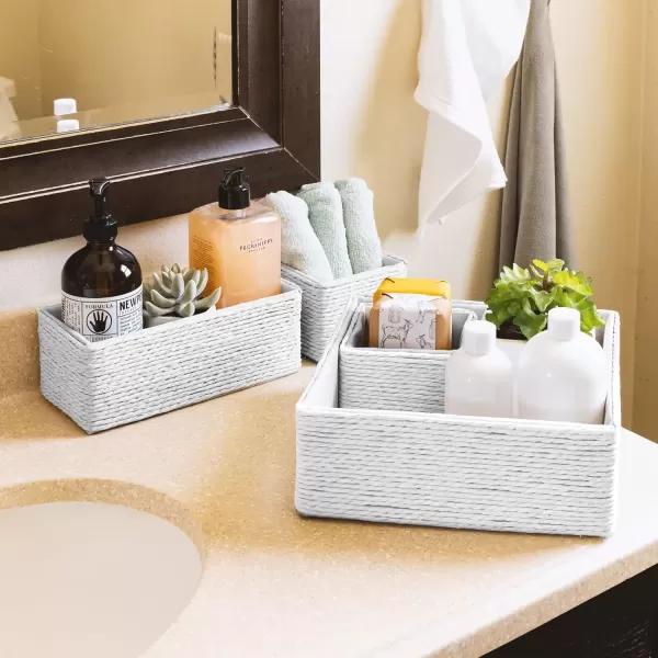 imageSorbus Storage Baskets 4Piece Set  Stackable Woven Basket Paper Rope Bin Boxes for Makeup Office Supplies Bedroom Closet BeigeWhite