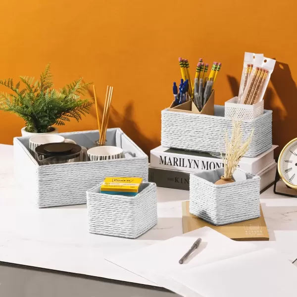 imageSorbus Storage Baskets 4Piece Set  Stackable Woven Basket Paper Rope Bin Boxes for Makeup Office Supplies Bedroom Closet BeigeWhite