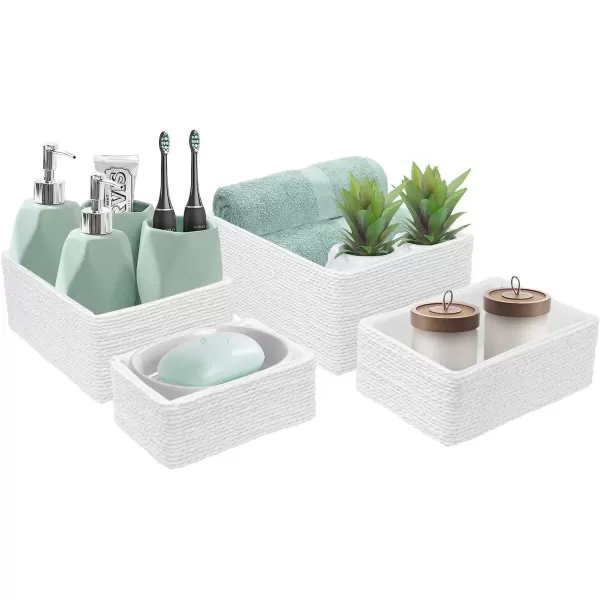 imageSorbus Storage Baskets 4Piece Set  Stackable Woven Basket Paper Rope Bin Boxes for Makeup Office Supplies Bedroom Closet BeigeWhite